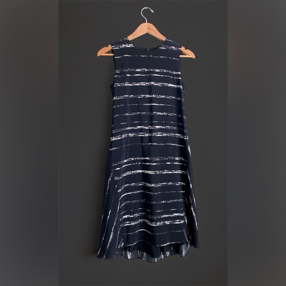 Vince Silk Drop Waist Black Dress Minimalist Artisan Modern Abstract Art Paint 2 - Picture 3 of 14